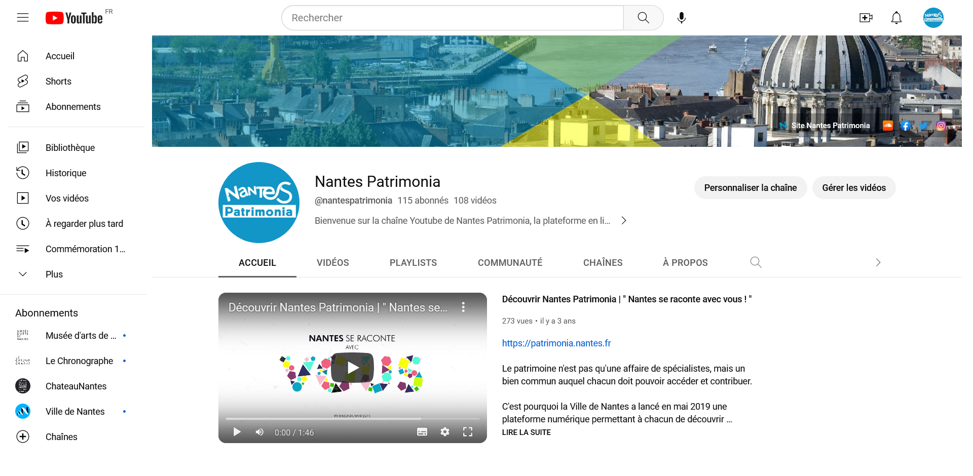 Lien vers Youtube Nantes Patrimonia