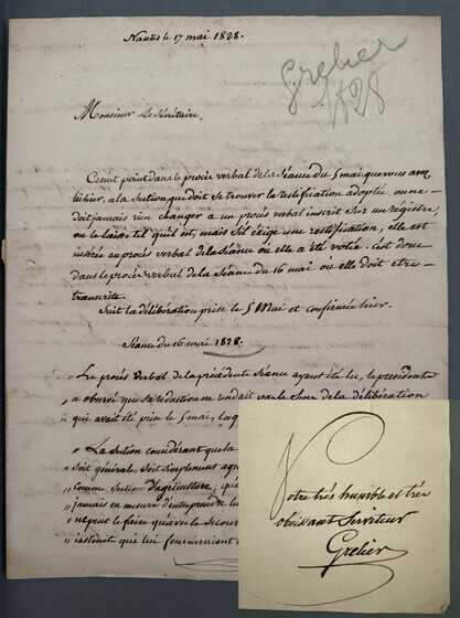  Lettre du 17 mai 1828 signée de Pierre Grelier