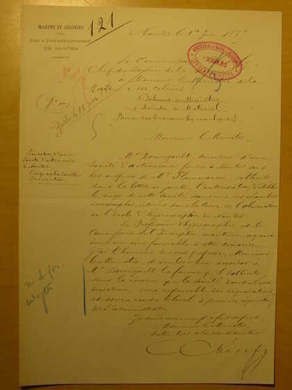Lettre au ministre de la Marine et des Colonies, 1er juin 1885