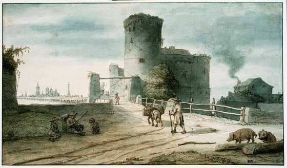 Aquarelle,  <i> Le château de Pirmil en-dehors de Nantes </i> 