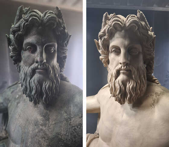 Allégorie du Cher avant et après le nettoyage par micro-sablage