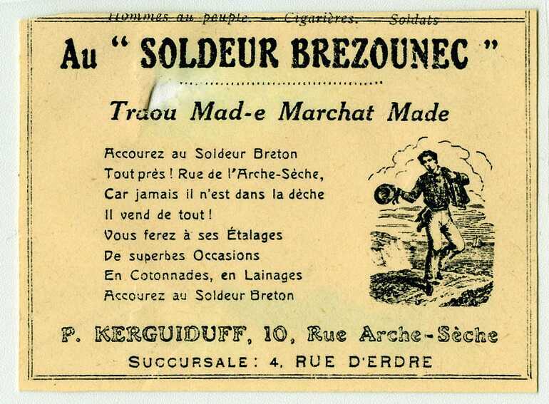 Papillon publicitaire pour la bonneterie Kerguiduff