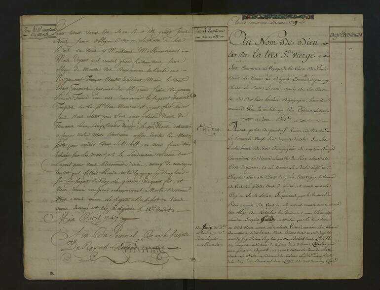 Livre de bord de la <i>Diligente</i>, extrait
