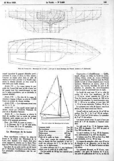 Plans de forme du monotype de la Loire