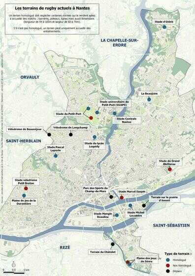 Carte des terrains de rugby à Nantes