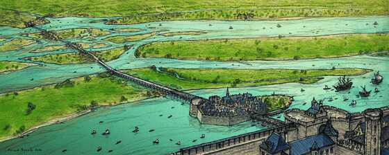 Restitution de la ligne des ponts au 16e siècle