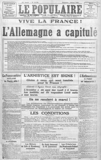 Journal « Le Populaire de Nantes » le 12 novembre 1918