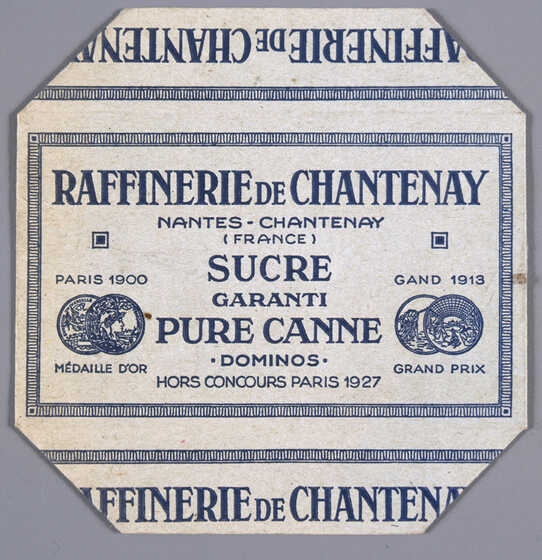 Couvercle en carton d'une boîte à sucre de la Raffinerie de Chantenay