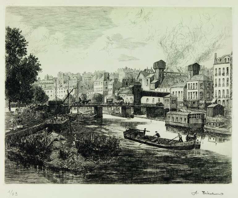 Eau-forte, <i>Le pont Morand vu du quai Ceineray</i>