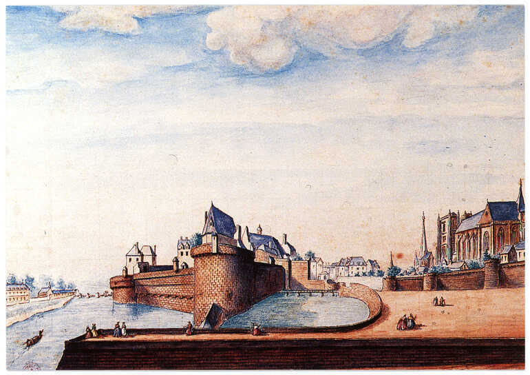 Dessin lavé à l'encre de Chine, <i>Le château de Nantes</i>