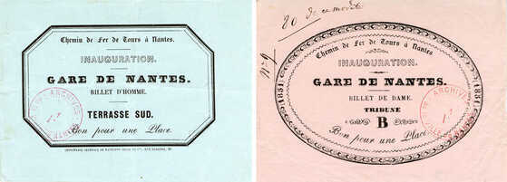 Billet de dame et billet d’homme pour l’inauguration de la gare de Nantes