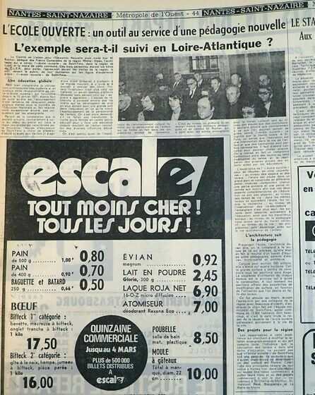 L’école ouverte : un outil au service d’une pédagogie nouvelle. L’exemple sera-t-il suivi en Loire-Atlantique?, article de Presse Océan