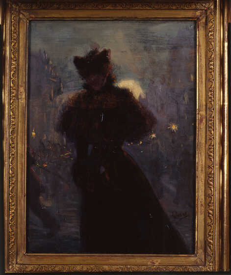 « Femme en noir au manchon », Jules Chéret (1885)