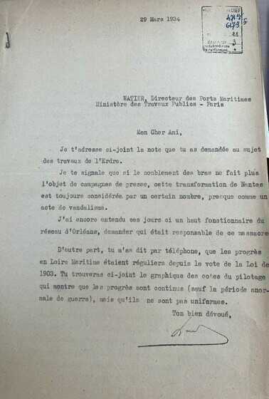Lettre adressée au directeur des ports maritimes