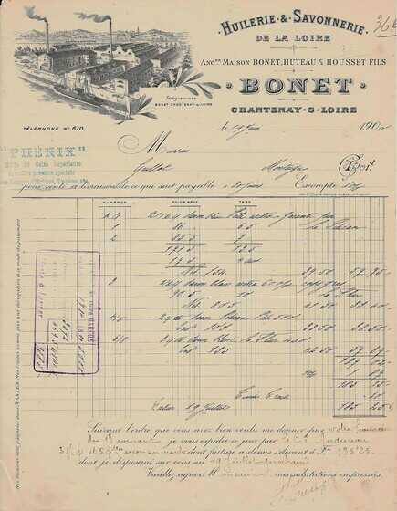 Papier en-tête de l'entreprise Bonet, Huteau et Housset fils