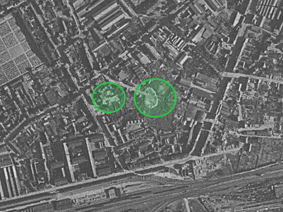 Vue aérienne de la Moutonnerie en août 1945