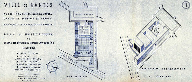Plan-masse de l'avant-projet des bains-douches, lavoir et maison du peuple, rue de Prinquiau