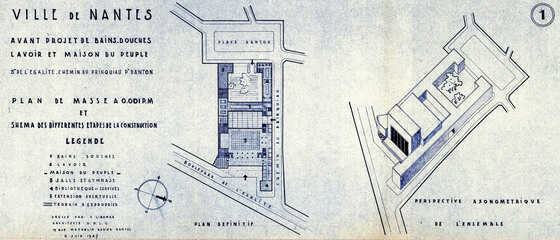 Plan-masse de l'avant-projet des bains-douches, lavoir et maison du peuple, rue de Prinquiau