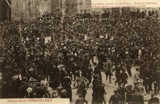 Les catholiques mettent les contre-manifestants en fuite, 22 février 1906