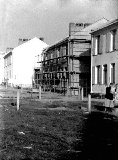 HLM de la Contrie, jardins et façades arrières des maisons-doubles, rue du Général- Laperrine