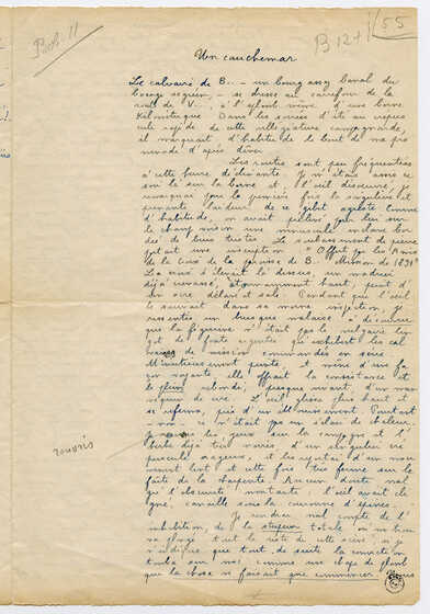 Manuscrit de Julien Gracq intitulé « Un cauchemar »