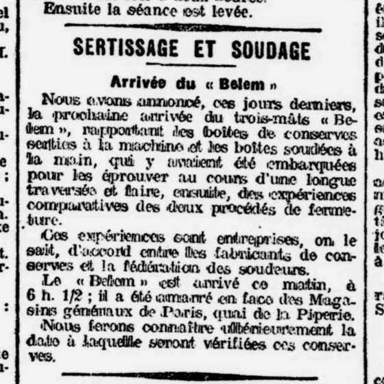 Sertissage et soudage : l’arrivée du Belem