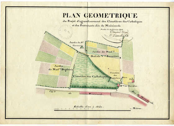 Plan du premier projet d’agrandissement du cimetière de la Miséricorde