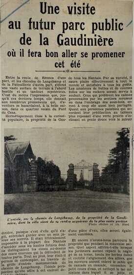 Article de presse sur l’ouverture d’un parc à la Gaudinière