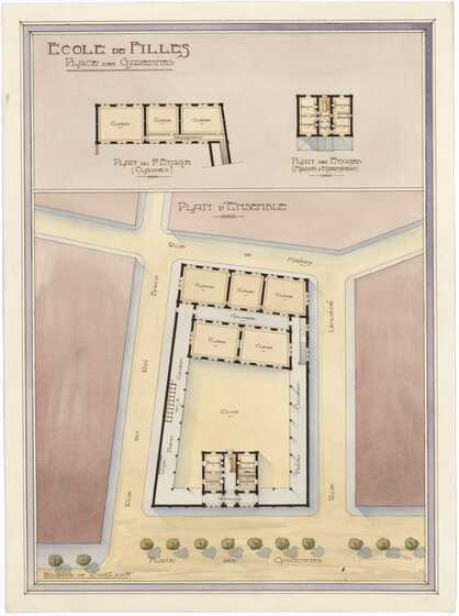 Plan des étages de l’école de filles des Garennes sur le plan d’ensemble
