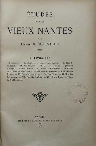 « Études sur le vieux Nantes » du chanoine Durville