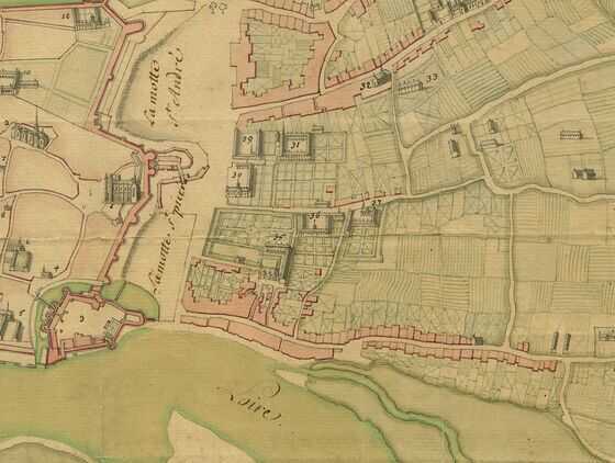 Détail du plan de la ville et des faubourgs de Nantes dressé par David Delafond en 1723