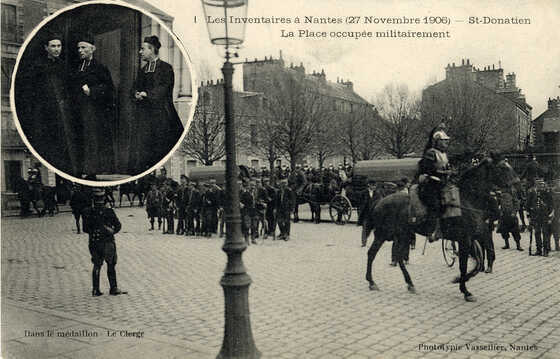 La place de l’église Saint-Donatien occupée par les militaires, 27 novembre 1906