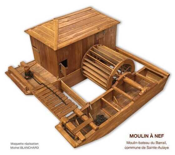 Maquette du moulin-bateau du Barrail de la commune de Sainte-Aulaye (Dordogne)