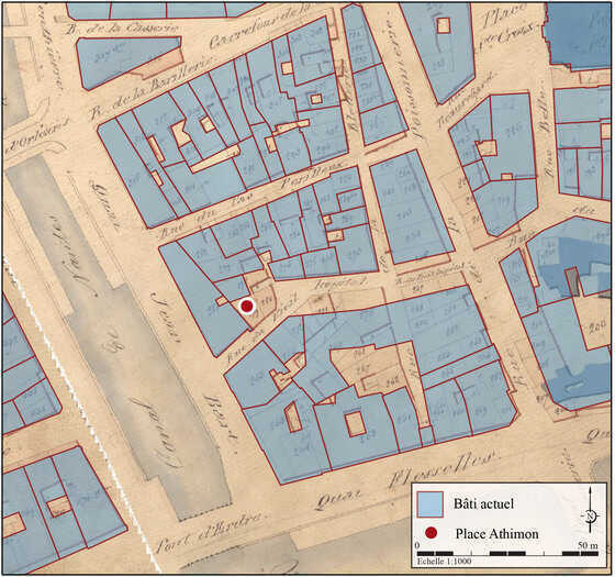 Plan du bâti actuel, place Athimon