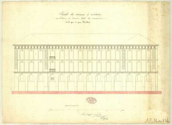 Plan de la façade des maisons à construire sur le terrain de l'ancien hôtel des monnaies