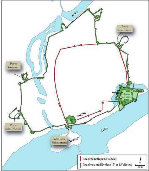 Carte des fortifications successives de Nantes du 3e au 15e siècle