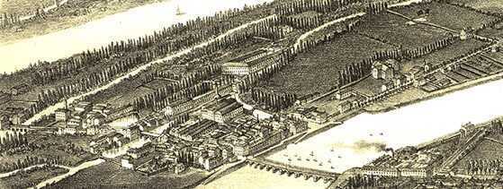 Détail de la lithographie  <i> Nantes à vol d'oiseau – vue prise au-dessus du quartier Saint-Clément </i> 