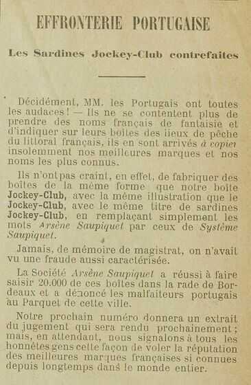 Article sur la contrefaçon de boîtes Jockey Club