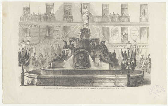Dessin de l'inauguration de la fontaine de la place Royale