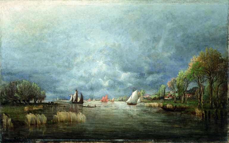 <i>Bords de la Loire au printemps au moment de la pleine mer ; effet d'orage</i>