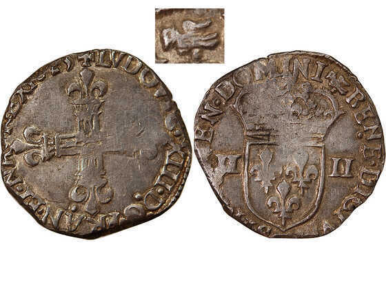 Quart d’écu d’argent frappé à Nantes en 1625 sous l’autorité de Marie Colombu procuratrice générale de François Ollivier, maître de la Monnaie