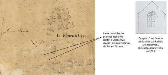 Lieux possibles du premier atelier Deffès à Chantenay et fenêtre de l’atelier
