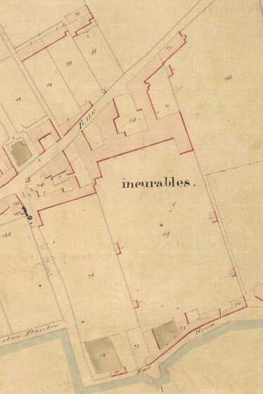 Détail du site de la Maison des Incurables sur le cadastre parcellaire de la commune de Nantes