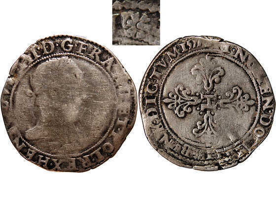 Franc d’argent frappé à Nantes en 1577 portant le différent de Florimond Fleuriot, maître de la Monnaie