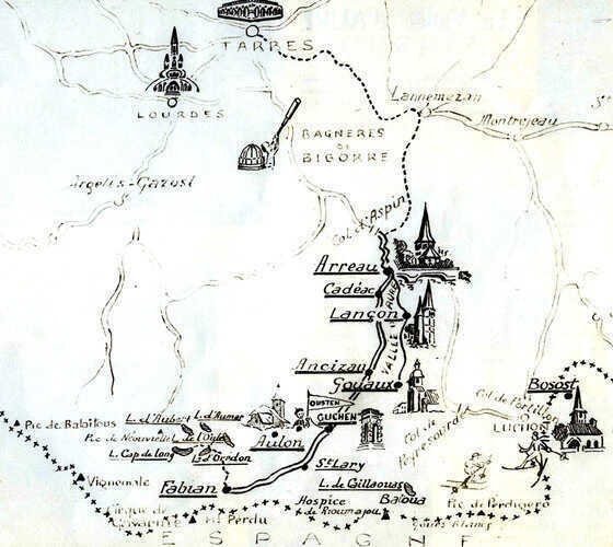 Carte de la vallée d'Aure publiée dans le catalogue de présentation de la colonie