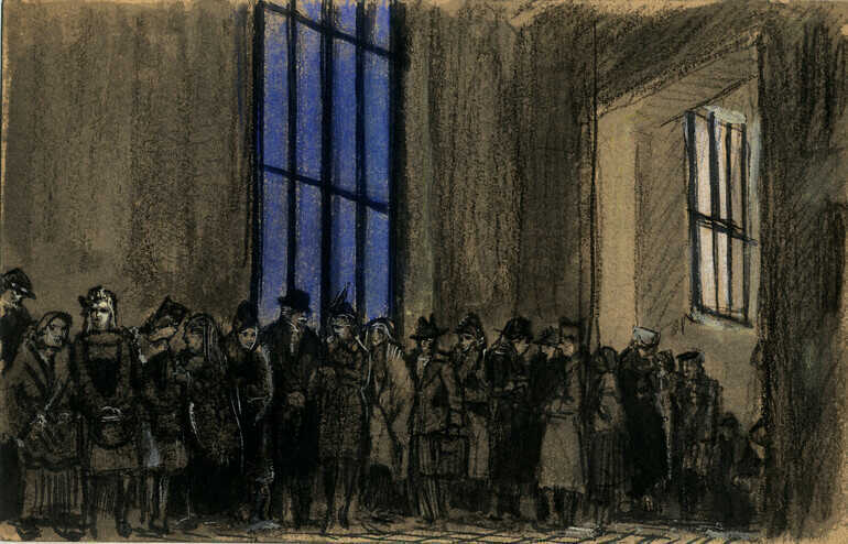 Dessin sur carton, <i>La queue à Nantes pendant l'Occupation</i>