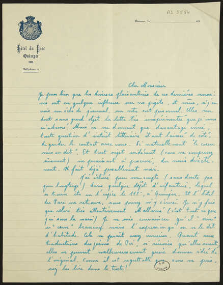 Lettre de Julien Gracq [à André Breton ?]