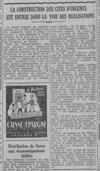 Article de l’Écho de l’Ouest sur la construction des cités d’urgence