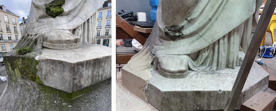 Terrasse de l’allégorie de Nantes avant et pendant la restauration 