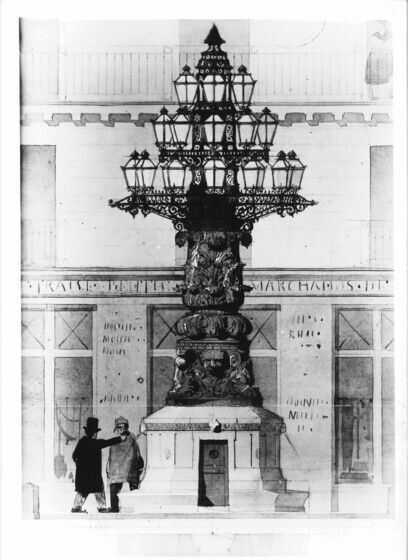 Dessin du candélabre imaginé pour remplacer le projet de fontaine de Driollet